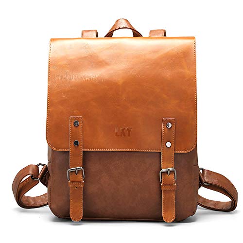 LXY Vegan Leather Backpack Vintage Laptop Bookbag for Women Men – Brown