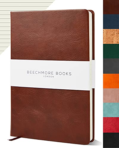 Ruled Notebook - British A5 Journal by Beechmore Books | Large 5.75" x 8.25" Hardcover Vegan Leather, Thick 120gsm Cream Lined Paper | Gift Box | Chestnut Brown This is a perfect gift for people who write diaries. Other things such as jotting an