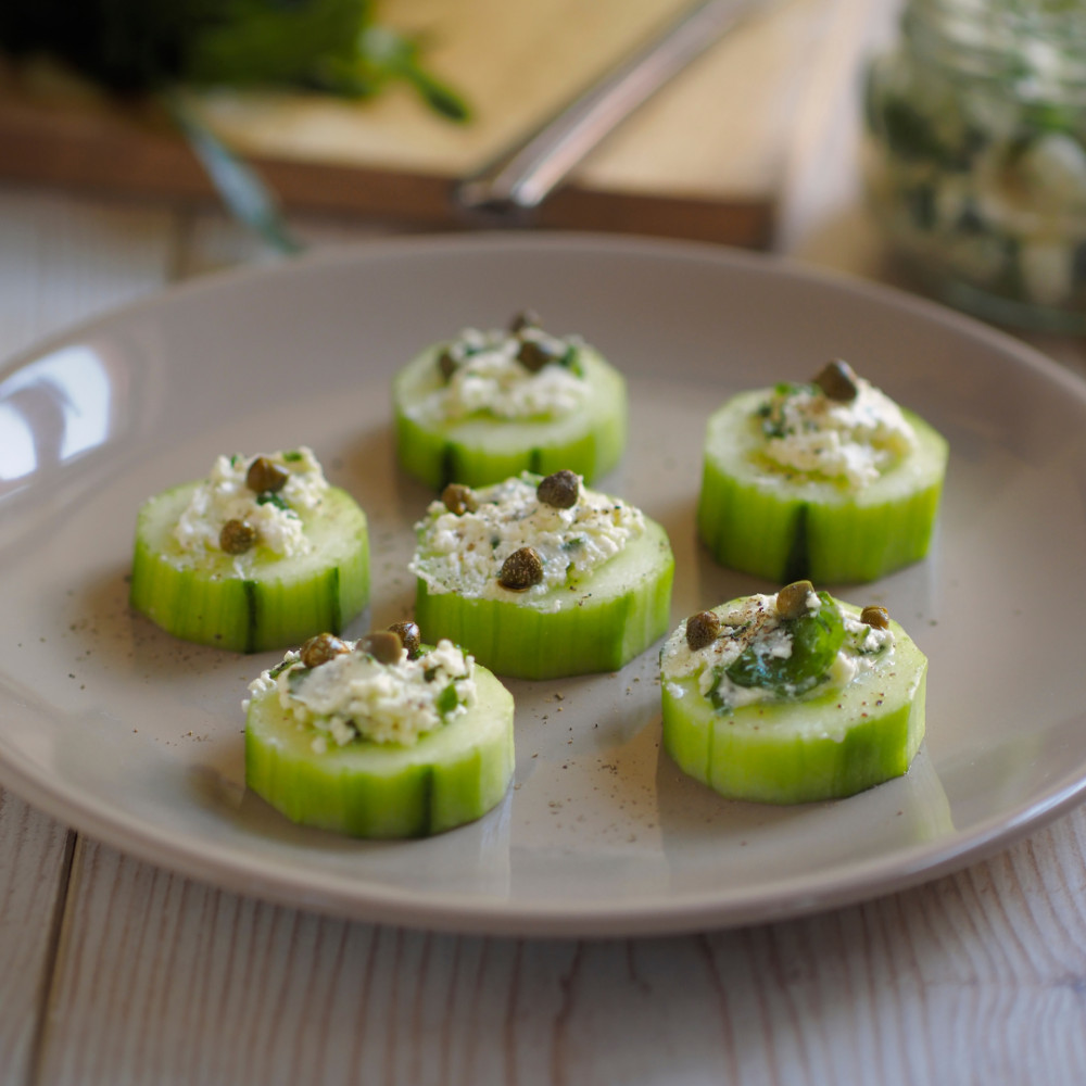 Sunflower Chive Cucumber Bites